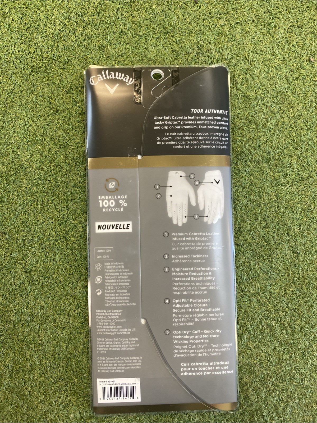 New Lot Of 5 Callaway Tour Authentic Golf Gloves Men’s LH Cadet XL White - Image 3