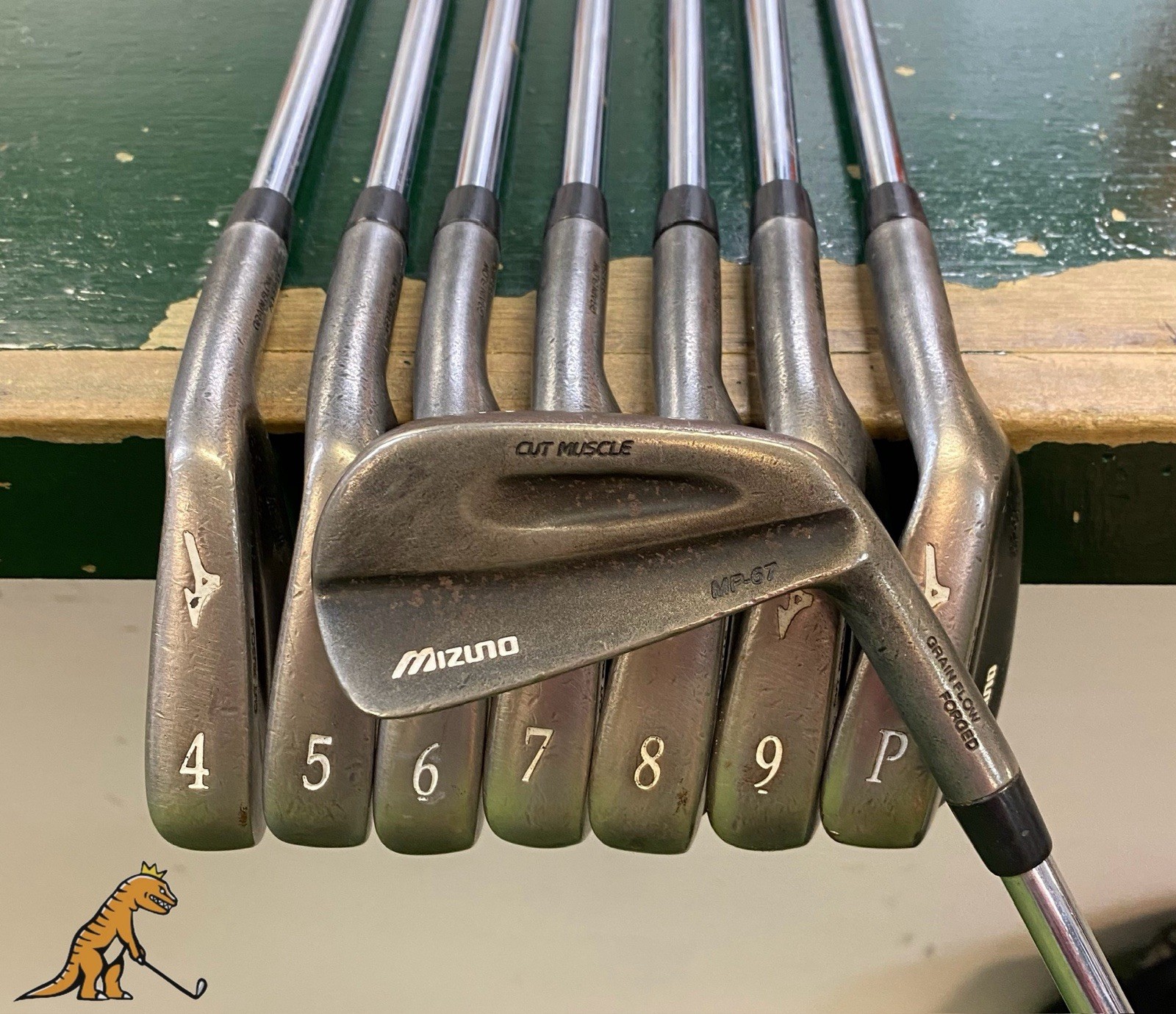 Used RH Mizuno MP-67 Raw Black Iron Set 3-PW Dynamic Gold S300 Stiff Flex Steel