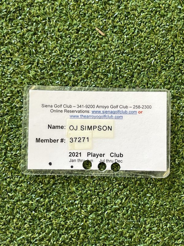 OJ Simpson’s Sienna Golf Club Membership Card 2021
