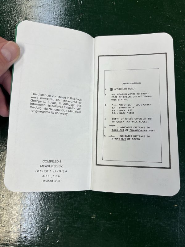 The Masters 1998 Yardage Book Used By David Duval